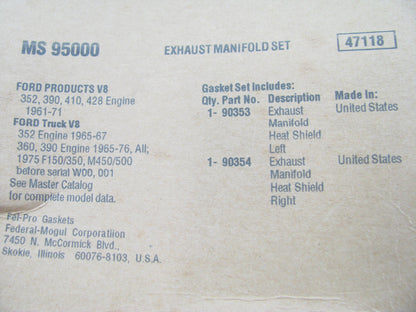 FEL-PRO MS95000 Exhaust Manifold Gasket Set 61-77 Ford 352 360 361 390 410 428