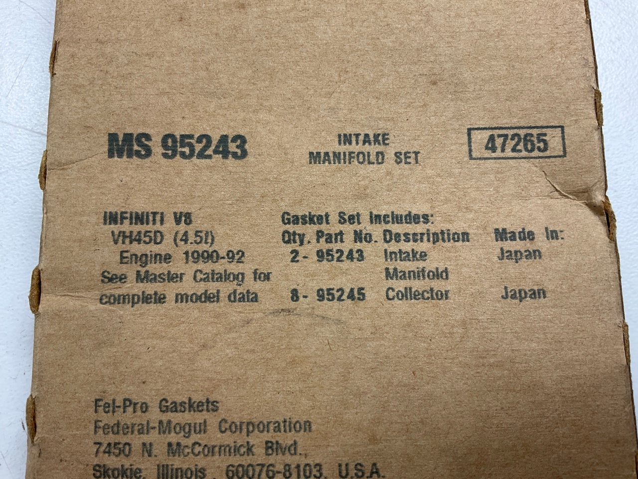 Fel-pro MS95243 Engine Intake Manifold Gasket Set For 1990-93 Infiniti Q45 4.5L