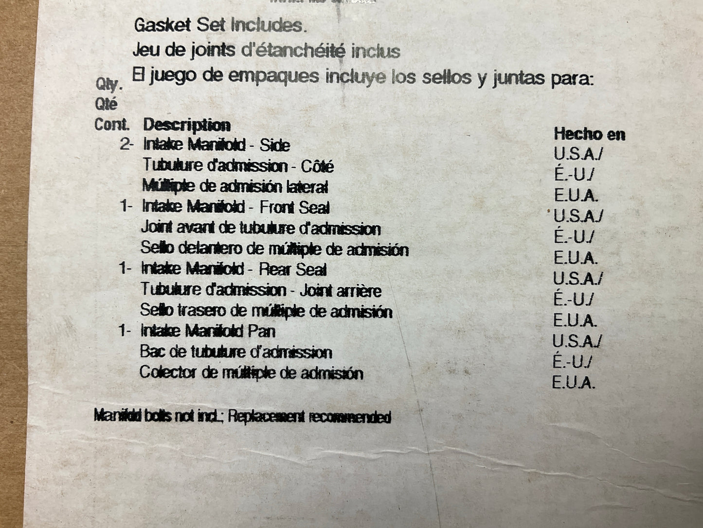 Fel-pro MS95315 Engine Intake Manifold Gasket Set For 1992-1997 Dodge 3.9L