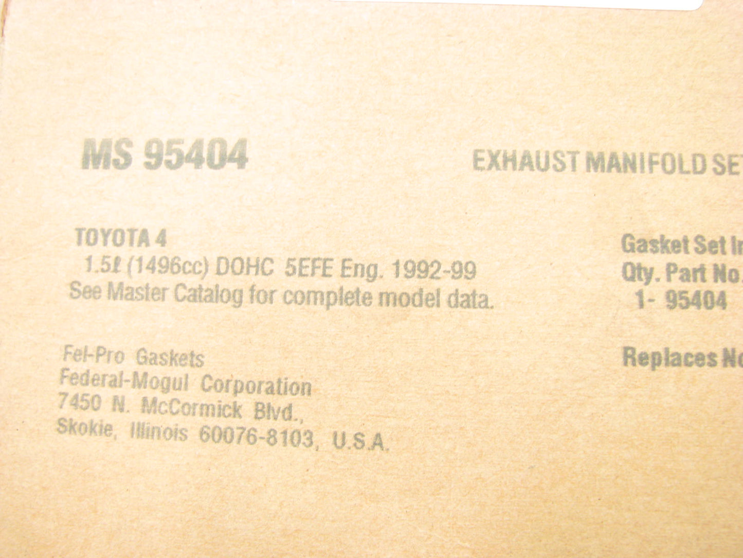 Fel-pro MS95404 Exhaust Manifold Gasket for 1992-1999 Toyota 1.5L-L4