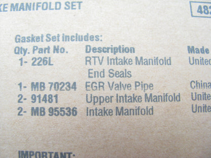 Fel-Pro MS 95536 Engine Intake Manifold Gasket Set For 1993-1996 GM 3.1L-V6