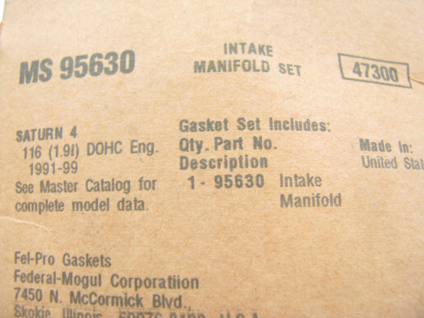 1991-1999 Saturn SL SC SW 1.9L DOHC Intake Manifold Gasket  Fel-pro MS95630