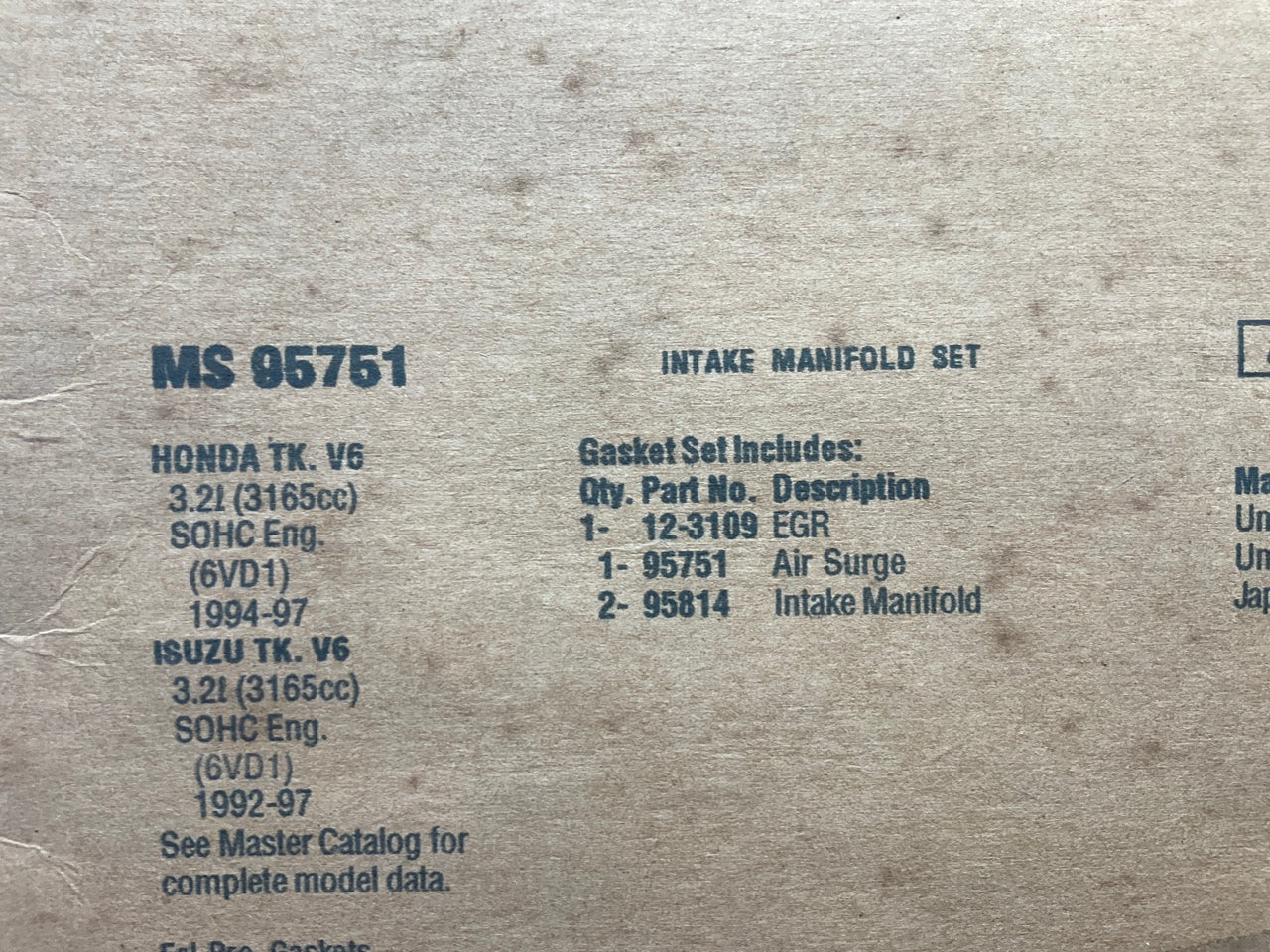Fel-pro MS95751 Upper & Lower Intake Manifold Gasket Set  - 1996-1997 Acura SLX