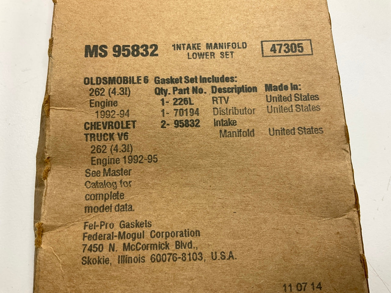 Fel-Pro MS95832 Lower Intake Manifold Gasket Set - 1992-1995 Chevy GMC 4.3L V6