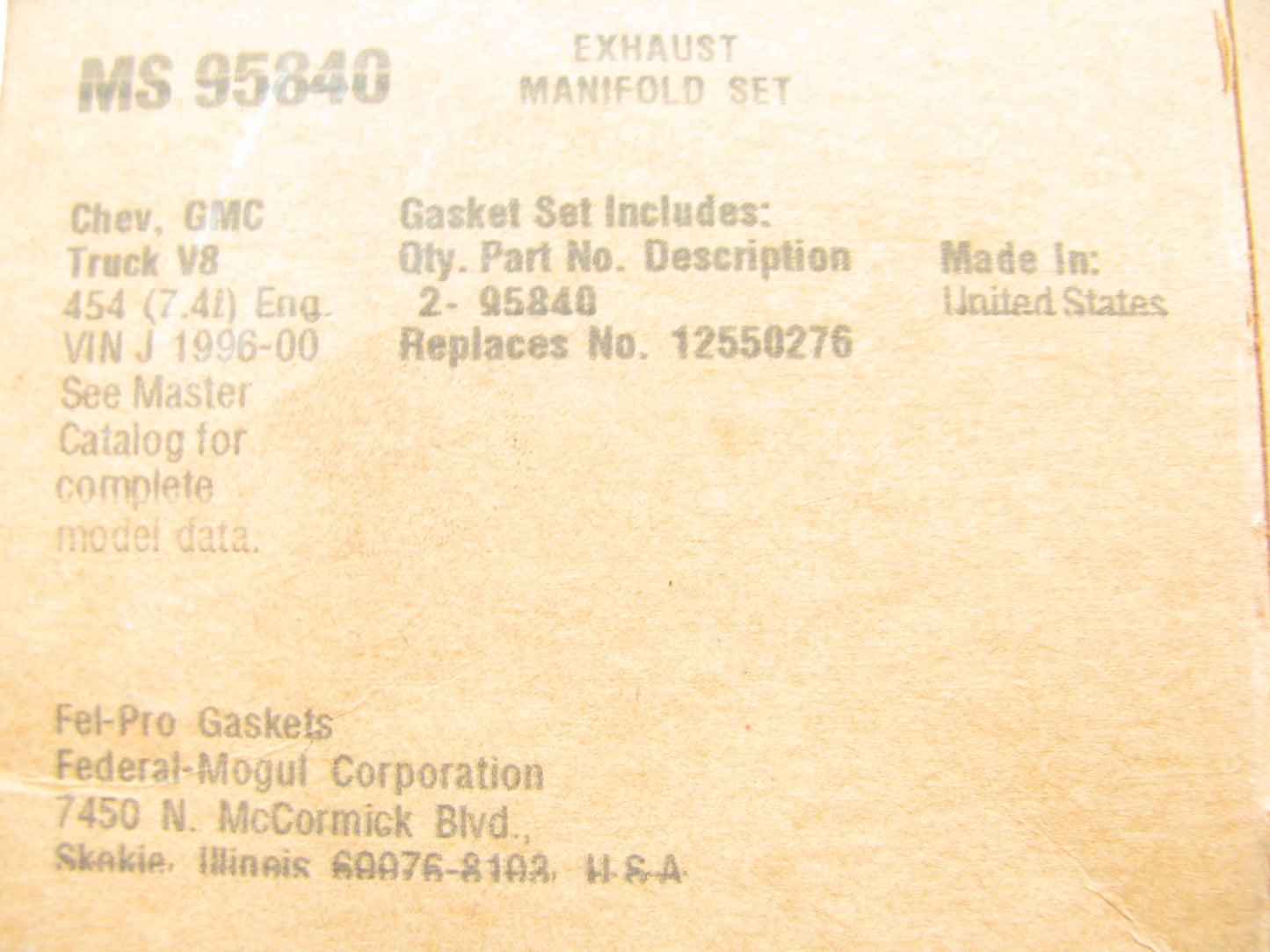 Fel-Pro MS95840 Exhaust Manifold Gasket Set 1996-2007 Chevrolet GMC 7.4L 8.1L V8