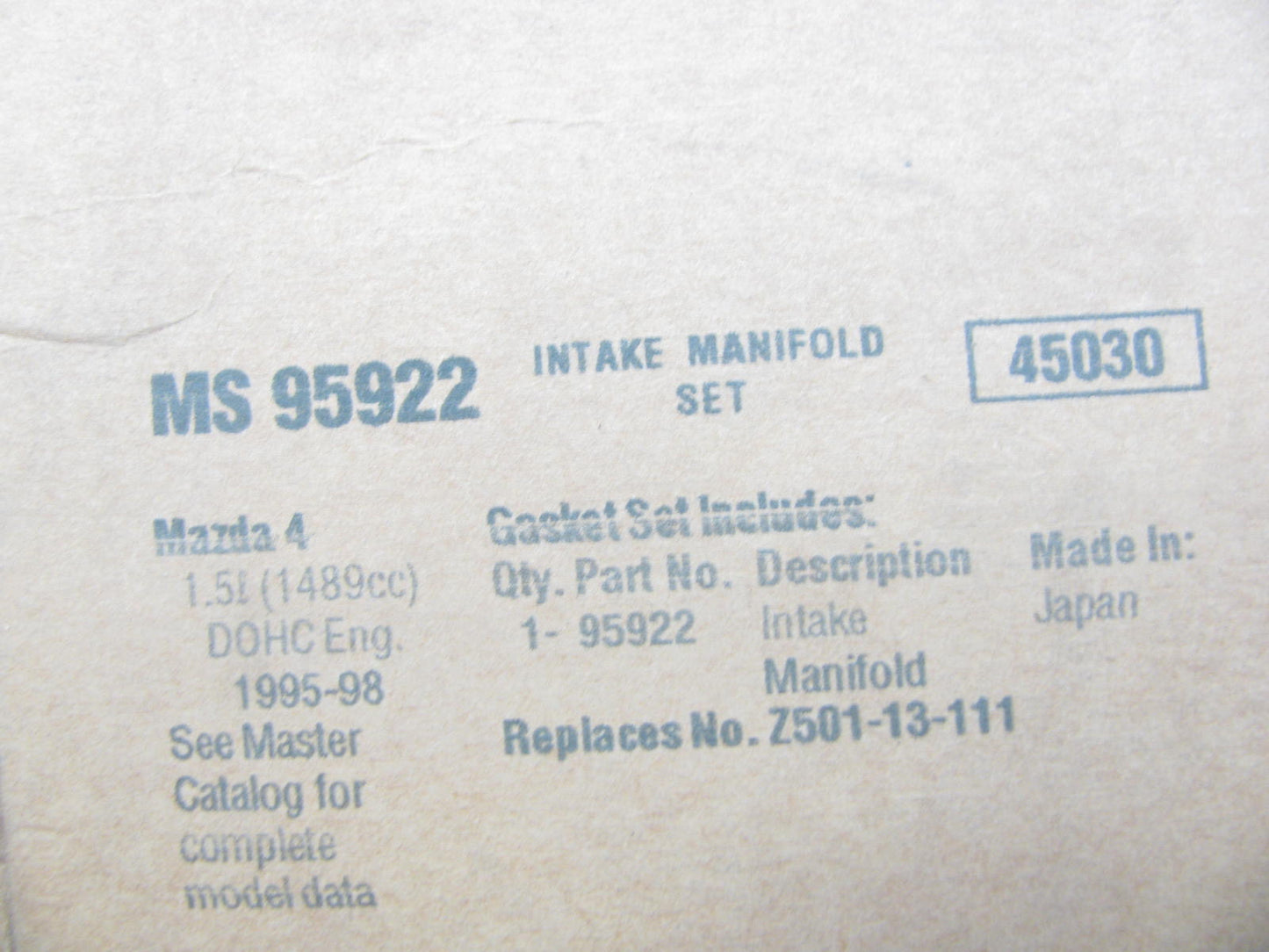 Fel-pro MS95922 Engine Intake Manifold Gasket 1995-1998 Mazda Protege 1.5L-L4