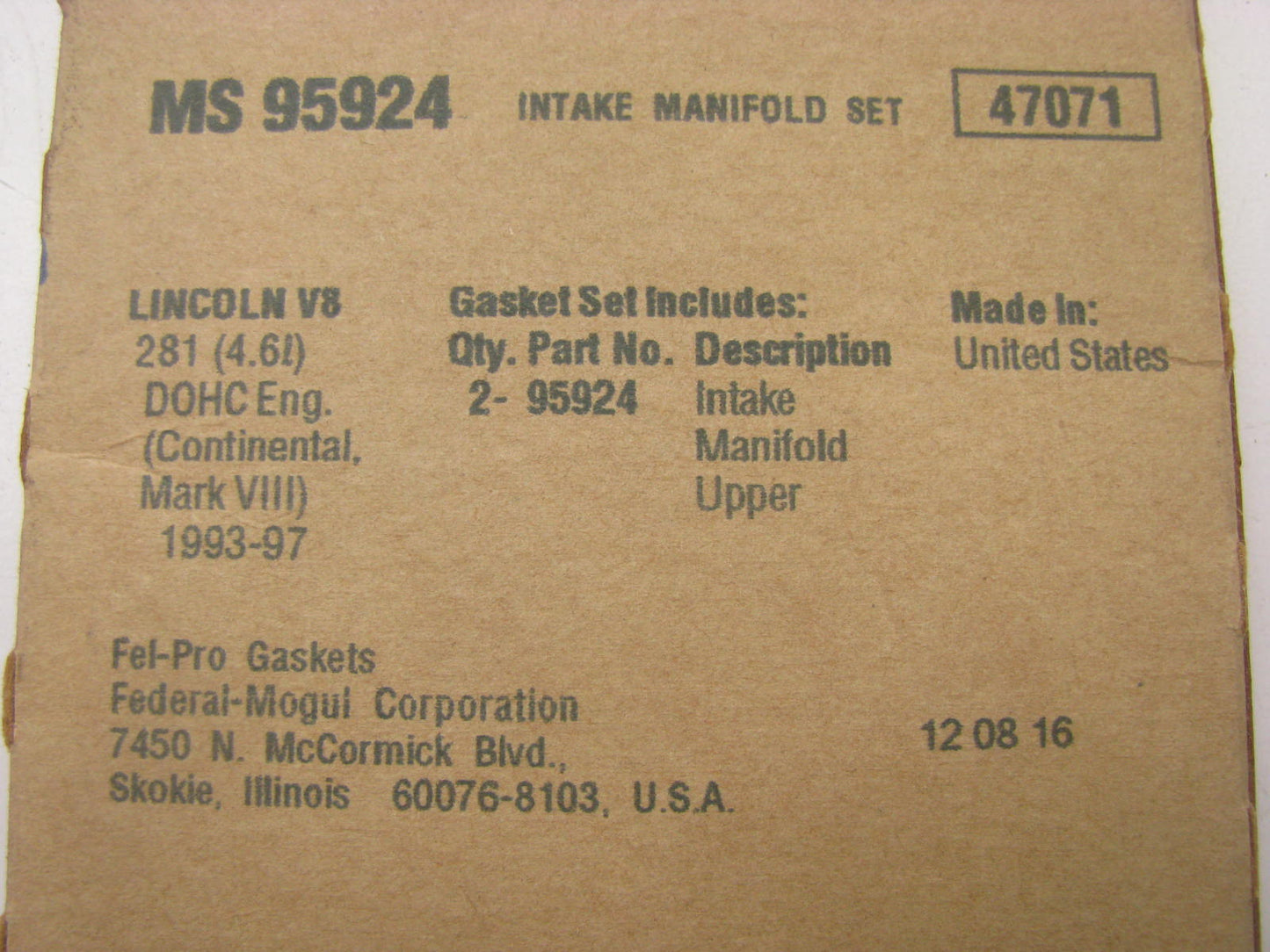 Fel-pro MS95924 Fuel Injection Plenum Gasket Set 1993-1997 Lincoln 4.6L V8 DOHC