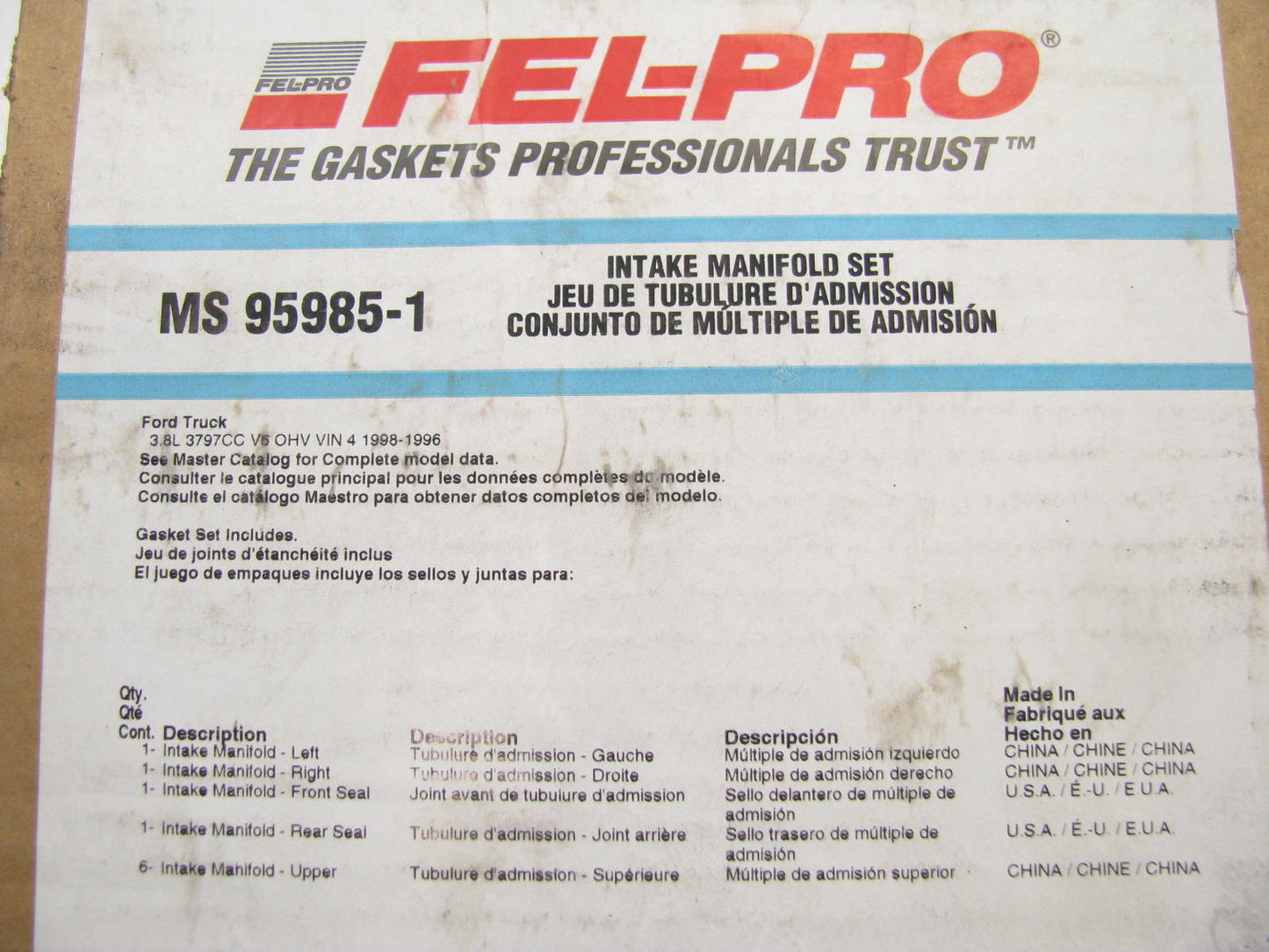 FEL-PRO MS95985-1 Intake Manifold Gasket Set - 1996-1998 Ford Windstar 3.8L V6