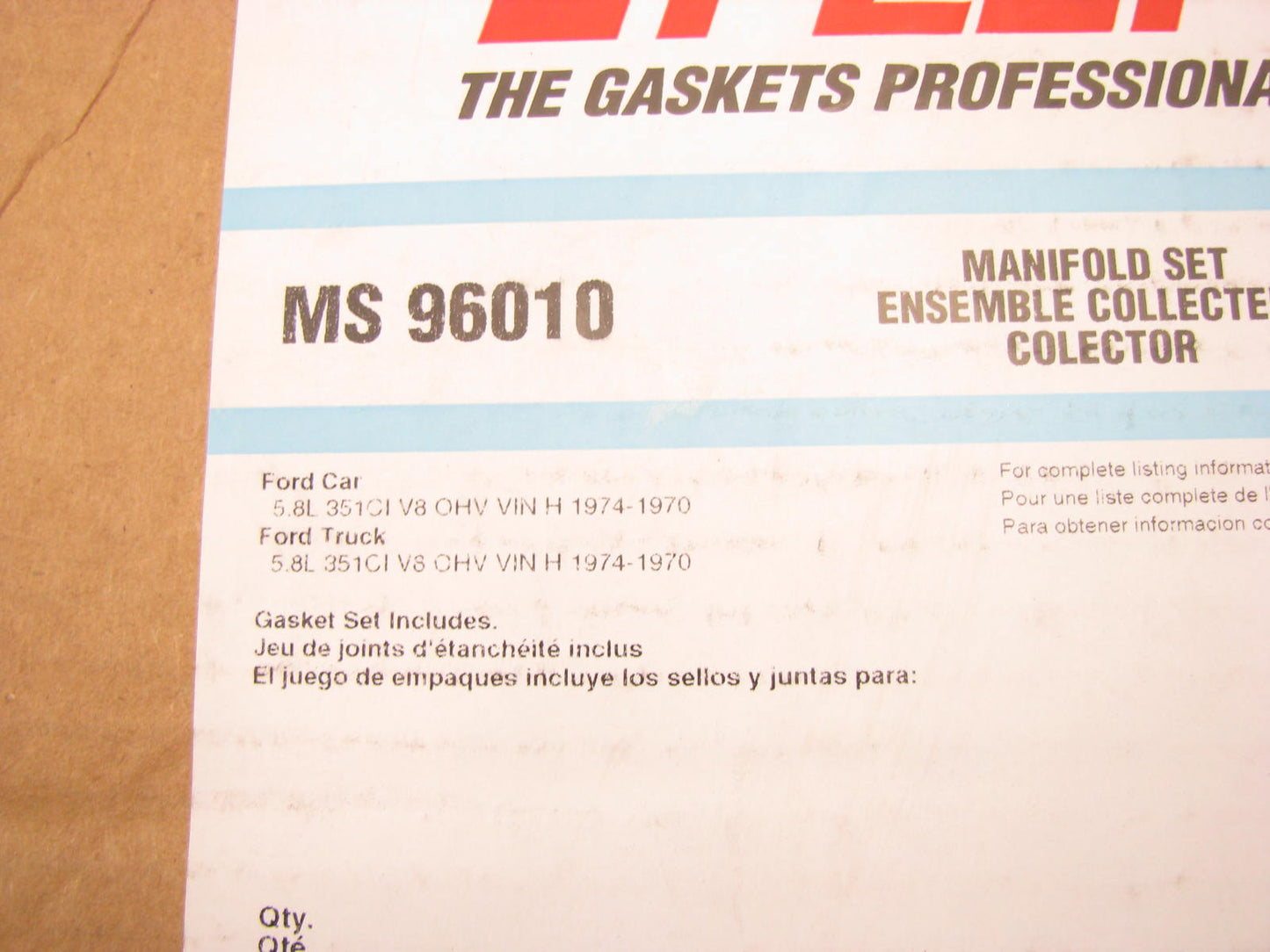 Fel-pro MS96010 Intake Manifold Valley Pan Gasket Set 1970-1974 Ford 5.8L 351C