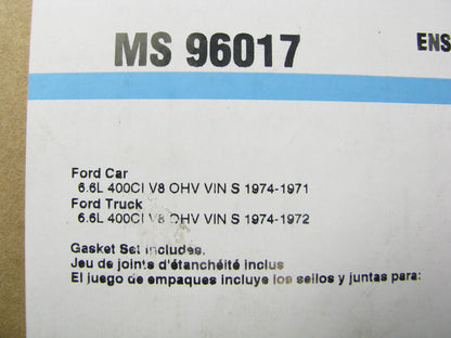 Fel-pro MS96017 Valley Pan Intake Manifold Gasket Set - 1971-1974 Ford 400-V8