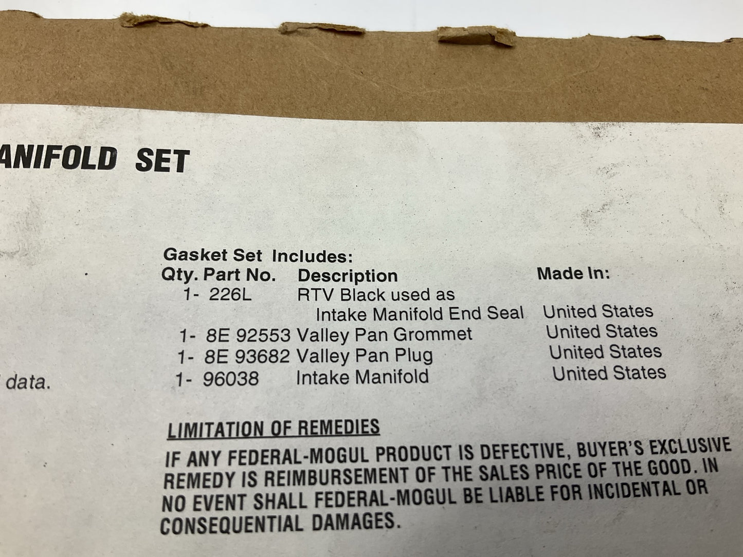 INCOMPLETE - Fel-pro MS96038PB Valley Pan Gasket Set 83-94 Ford 6.9L 7.3L Diesel