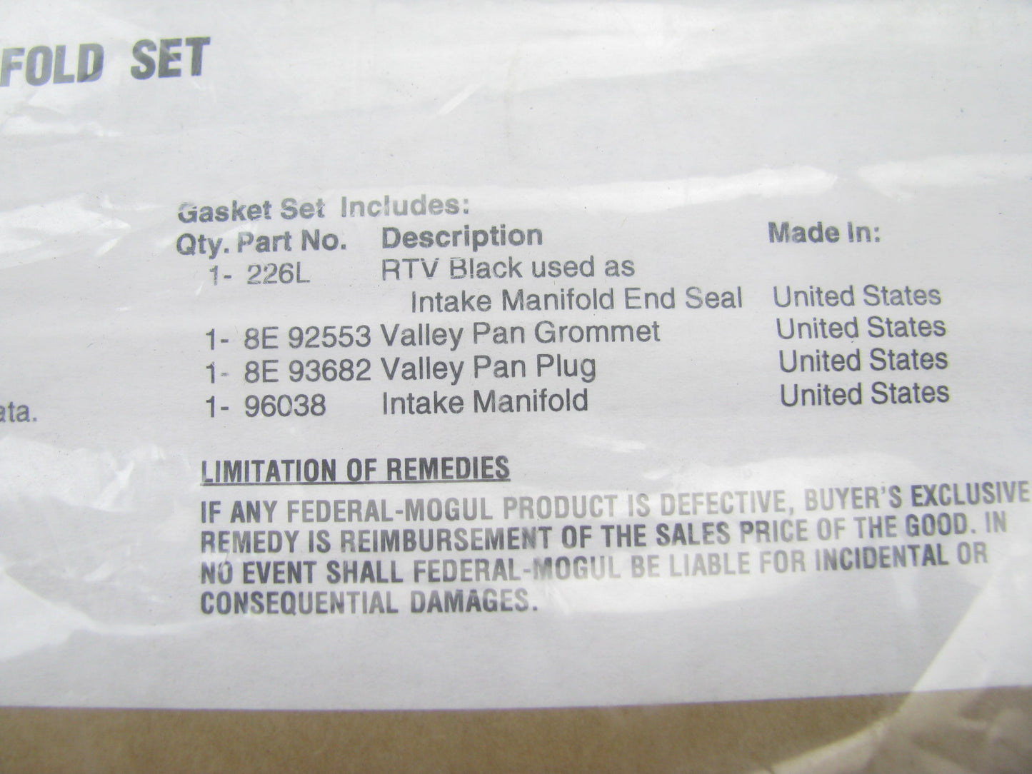 Fel-pro MS96038PB Intake Manifold Valley Gasket 1988-1994 Ford 7.3L DIESEL V8