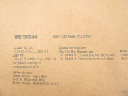 Fel-Pro MS96344 Exhaust Manifold Gasket Set For 2002-06 Dodge Mitsubishi 3.7L V6