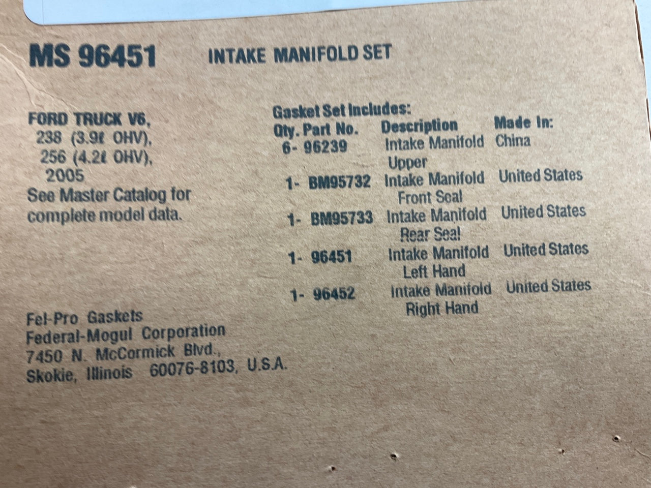 Fel-Pro MS96451 Intake Manifold Gasket Set 2005-08 Ford F-150 Freestar 3.9L 4.2L