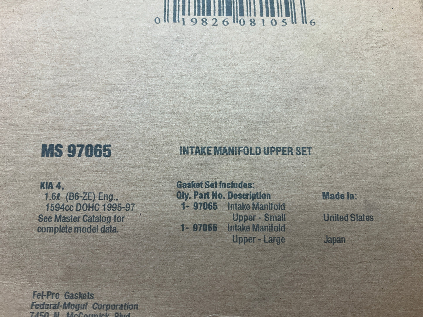 Fel-pro MS97065 Fuel Injection Plenum Gasket Set For 1995-1997 Kia Sephia 1.6L