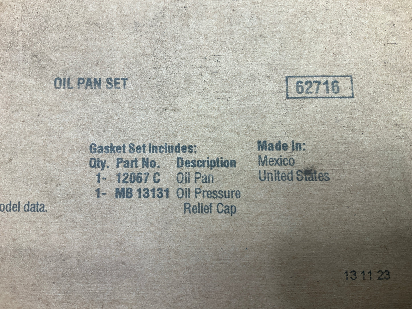 Fel-Pro OS13131C Engine Oil Pan Gasket For Case Tractor 188, 207