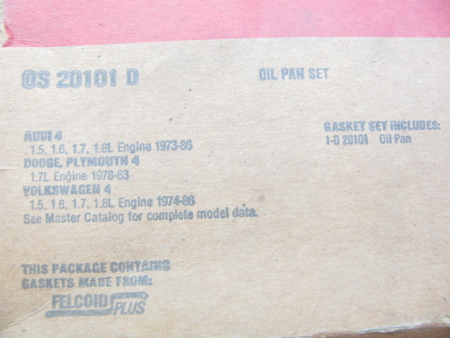 Fel-pro OS20101D Engine Oil Pan Gasket 1973-98 VW Audi 1.5L 1.6L 1.7L 1.8L 2.0L
