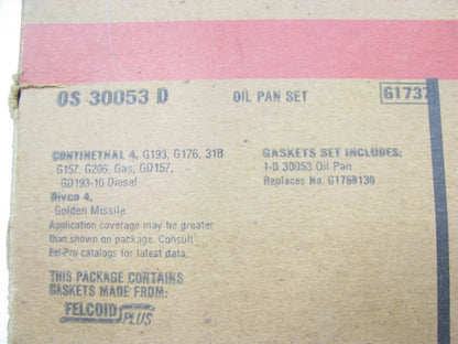 Fel-pro OS30053D Oil Pan Gasket Continental G193 G176 31B 157 205 GD157 GD193-10