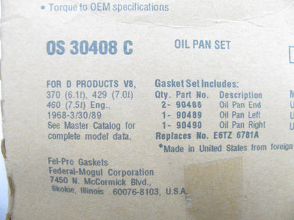 Fel-pro OS30408C Engine Oil Pan Gasket Set - 1968-1989 Ford 429 460 V8 BBF