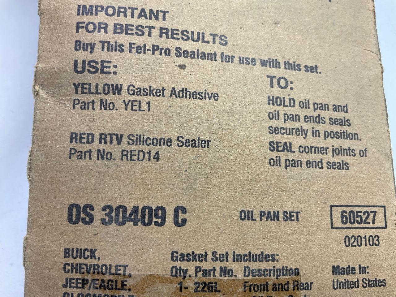 Fel-pro OS30409C Engine Oil Pan Gasket For Chevy Jeep Olds 151 2.5L