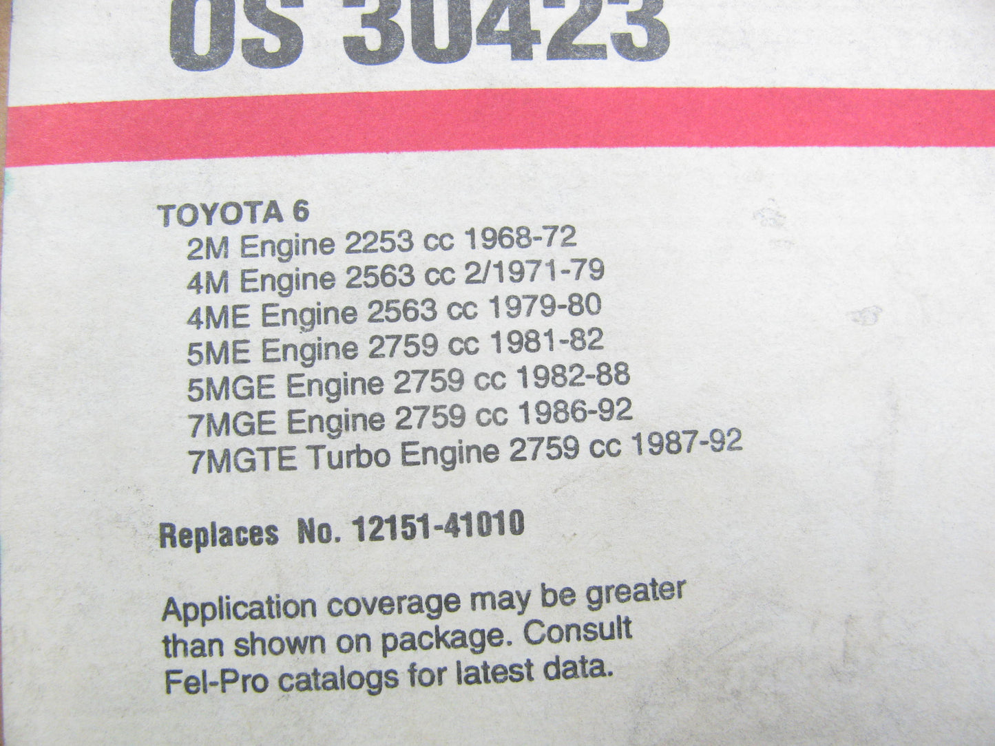 Fel-pro OS30423 Engine Oil Pan Gasket For 1971-1992 Toyota 2.6L 2.8L 3.0L-L6