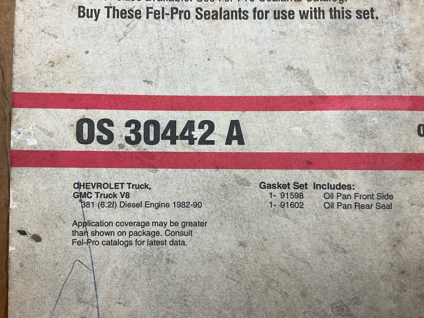 Fel-Pro OS30442A Engine Oil Pan Gasket 1982-1990 Chevrolet GMC 6.2L Diesel