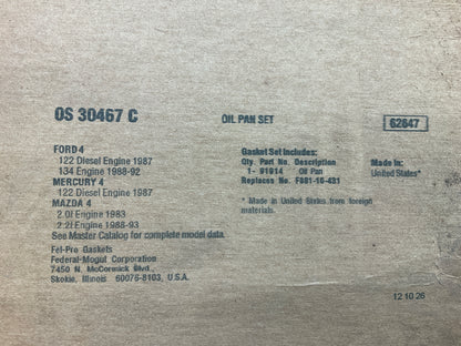 Fel-Pro OS30467C LOWER Engine Oil Pan Gasket 83-93 Mazda Ford 2.0L 2.2L I4 SOHC