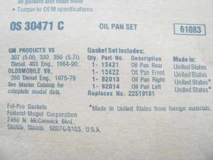 Fel-Pro OS30471C Engine Oil Pan Gasket Set 64-90 Chevrolet Buick 350 400 425 455