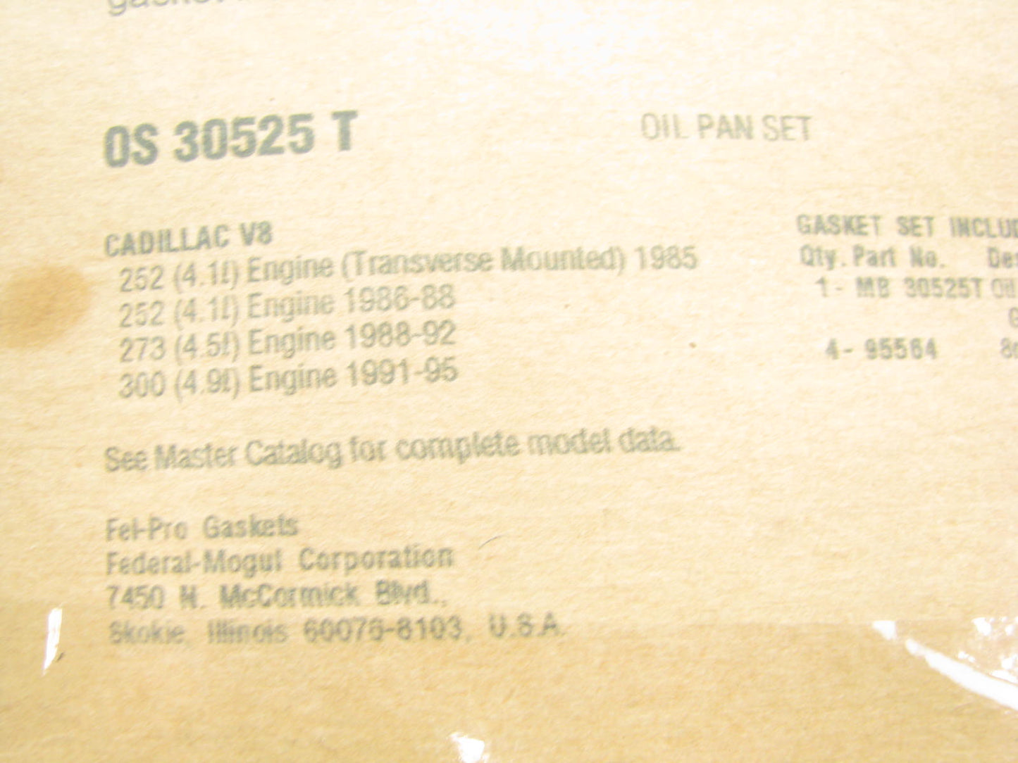 Fel-pro OS30525T Engine Oil Pan Gasket For 85-95 Cadillac 250 273 300
