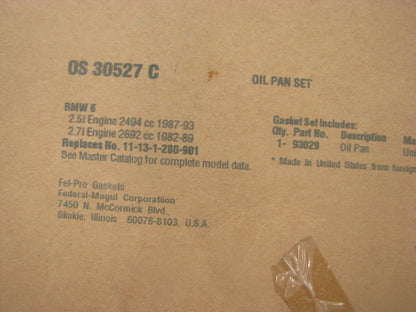 Fel-Pro OS30527C Engine Oil Pan Gasket 1982-93 BMW 2.5L 2.7L I6