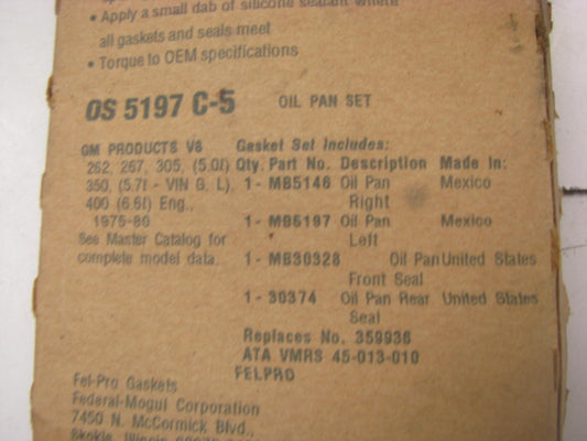 Fel-Pro OS30535C Engine Oil Pan Gasket Set For 1986-1987 Chrysler 2.5L