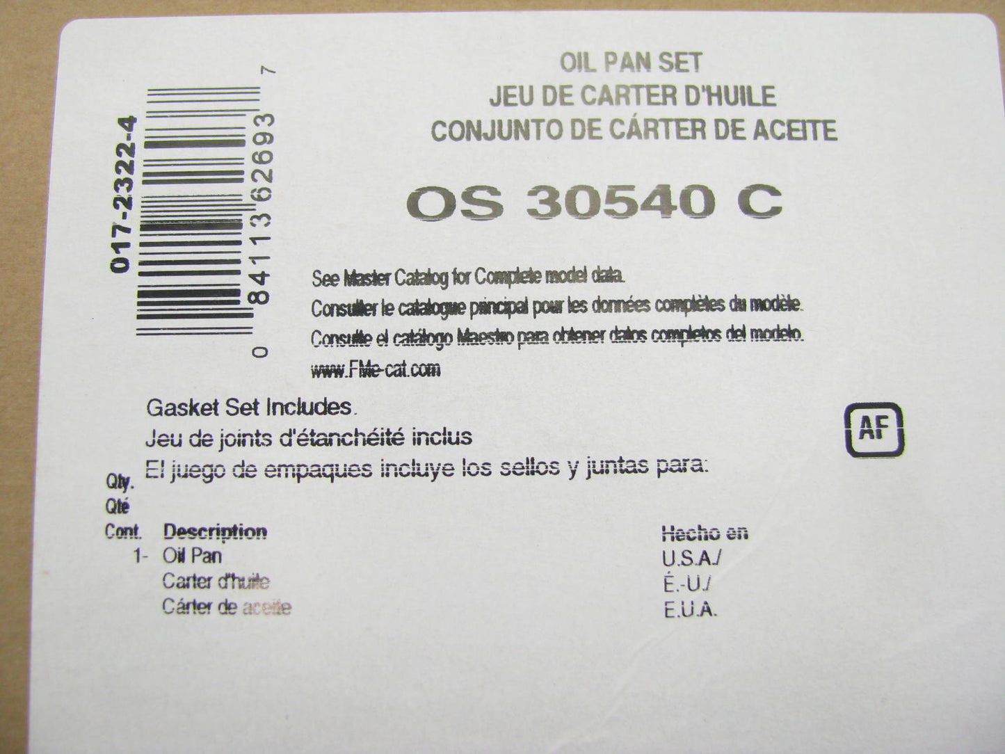 Fel-pro OS30540C Engine Oil Pan Gasket 1985-95 Chevy Pontiac Suzuki Geo 1.0L I3
