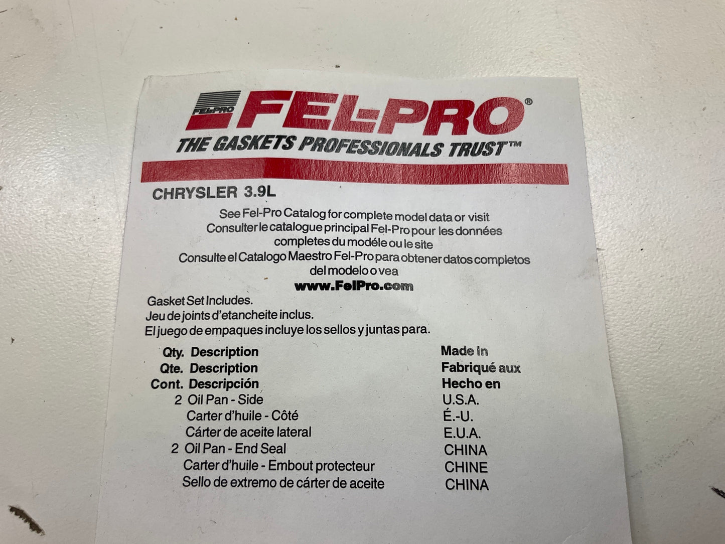 Fel-Pro OS30569C Engine Oil Pan Gasket Set For 1987-91 Dodge 239 3.9L V6