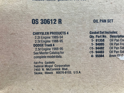 Fel-Pro OS30612R Engine Oil Pan Gasket Set For 1988-1995 Chrysler  2.2L 2.5L I4