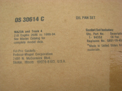 Fel-Pro OS30614C Engine Oil Pan Gasket 1989-94 Mazda 2.6L L4