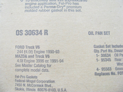 Fel-Pro OS30634R Engine Oil Pan Gasket Set 1990-93 Ford, 1993 Mazda 4.0L V6