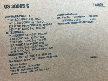 Fel-pro OS30665C Engine Oil Pan Gasket For 93-99 Eagle Mitsubishi 2.0L 2.4L L4