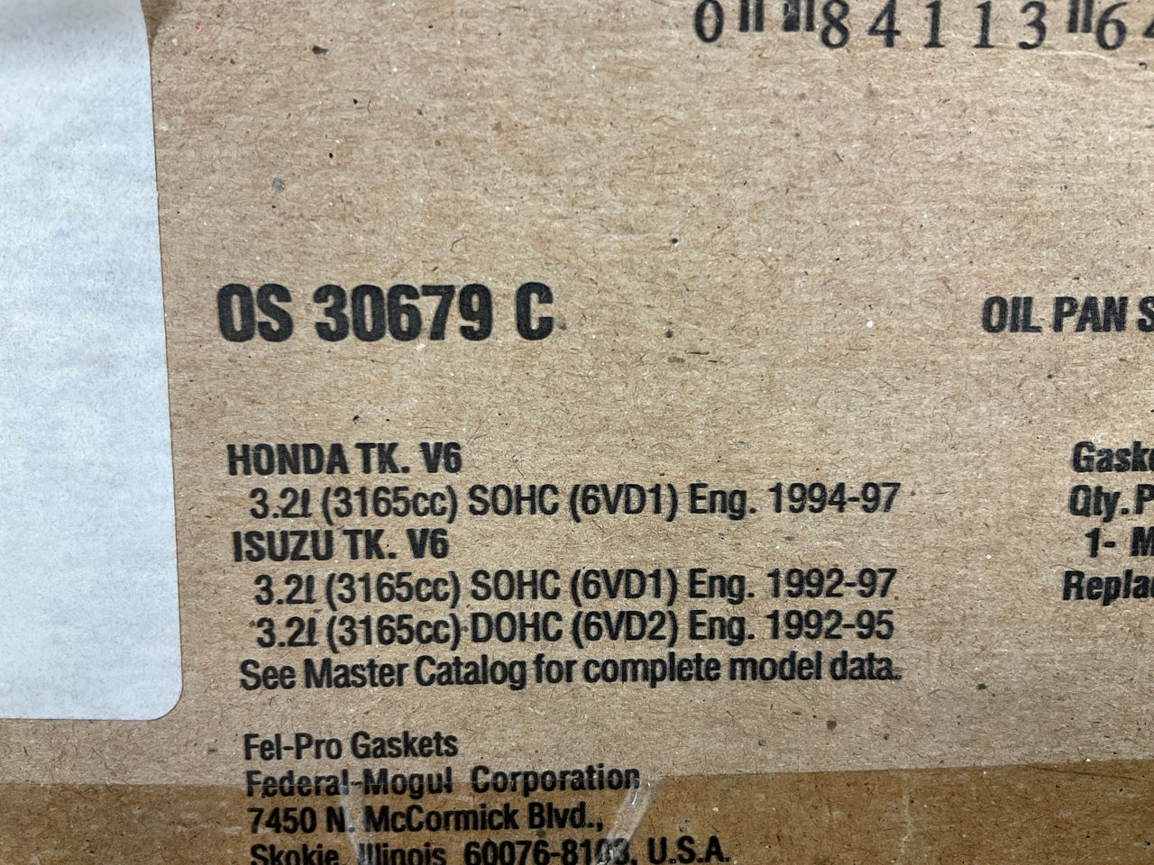 Fel-Pro OS30679C Engine Oil Pan Gasket 1992-97 Isuzu, Acura, Honda 3.2L V6