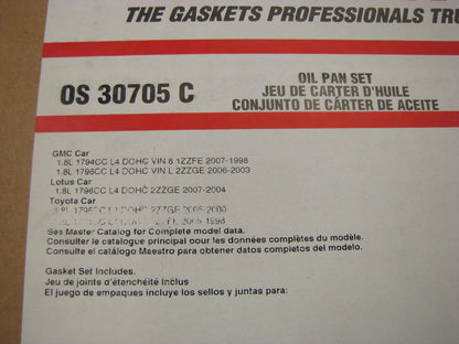 Fel-Pro OS30705C Engine Oil Pan Gasket 1998-02 Chevrolet 98-08 Toyota 1.8L 1ZZFE