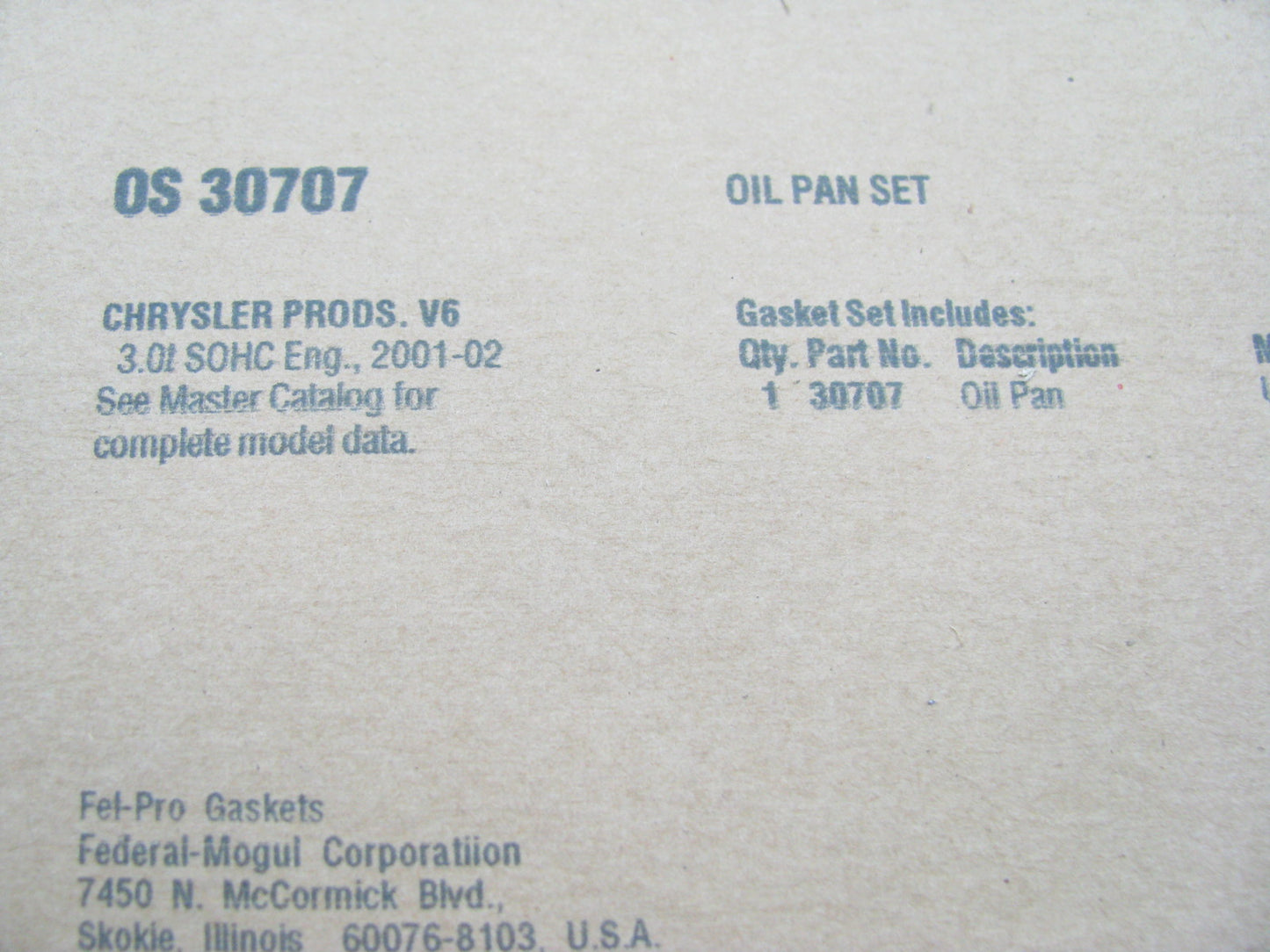 Fel-Pro OS30707 LOWER Engine Oil Pan Gasket For 1999-2005 Dodge 3.0L V6 SOHC