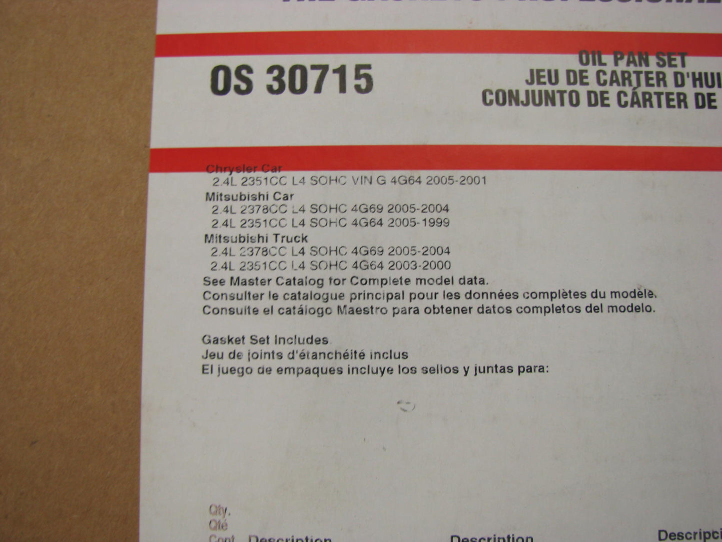 Fel-pro OS30715 Engine Oil Pan Gasket 1999-2009 Mitsubishi 2.4L