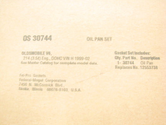 FEL-PRO OS30744 Oil Pan Gasket - 99-02 Oldsmobile Intrigue Aurora 3.5L V6 DOHC