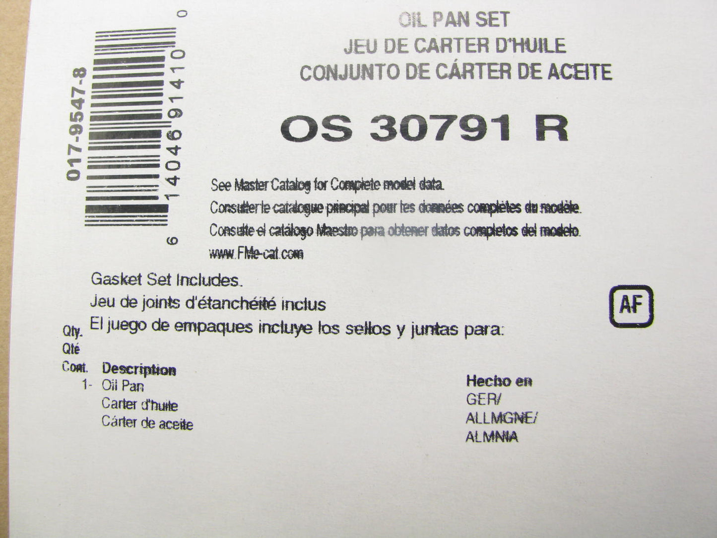 Fel-pro OS30791R Engine Oil Pan Gasket - 1997-2000 Audi A4 VW Passat 1.8L L4