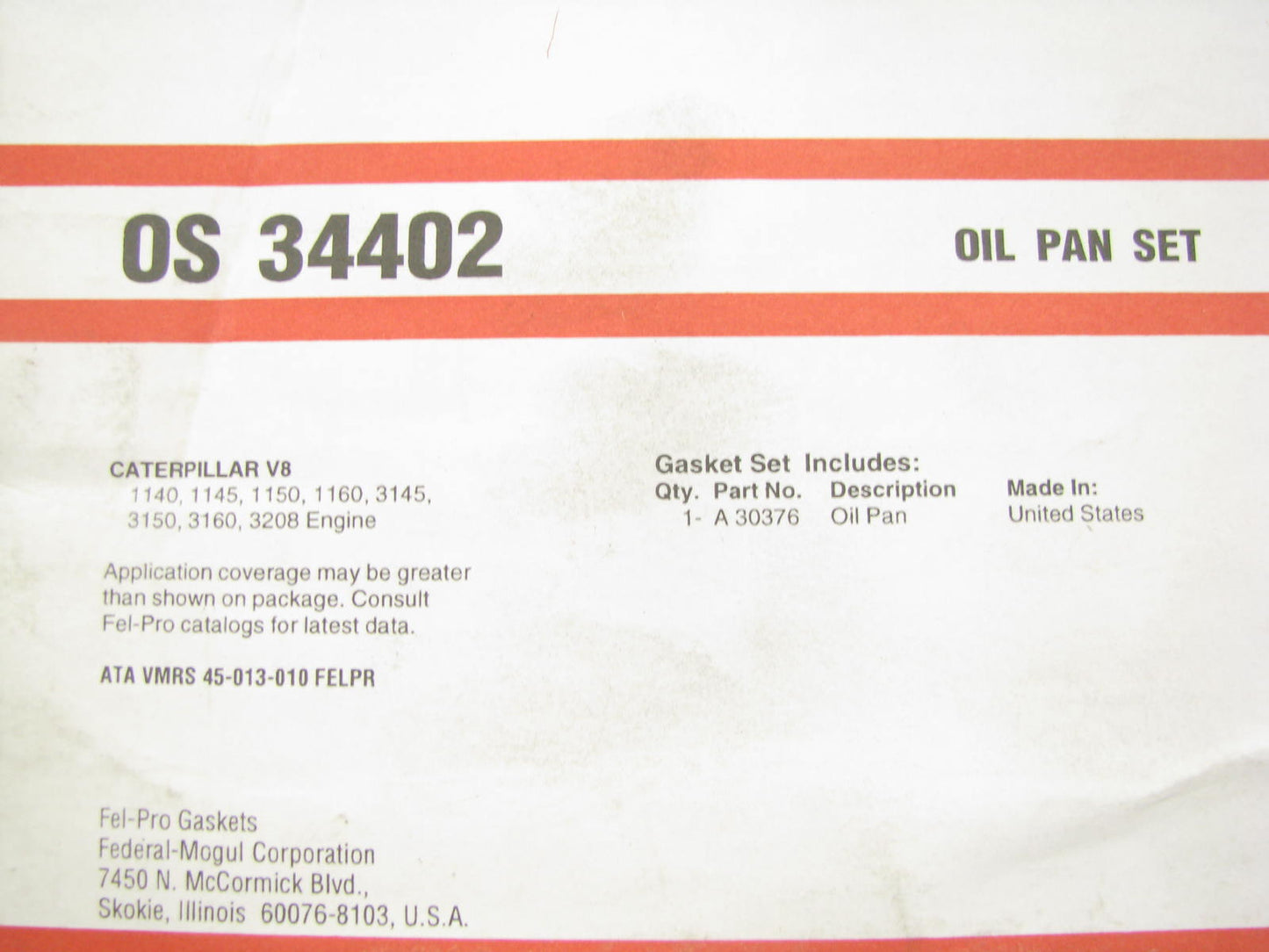 Fel-pro OS34402 Engine Oil Pan Gasket for 1968-1975 Detroit Diesel 8.5L 522-V8