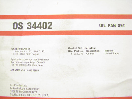 Fel-pro OS34402 Engine Oil Pan Gasket for 1968-1975 Detroit Diesel 8.5L 522-V8