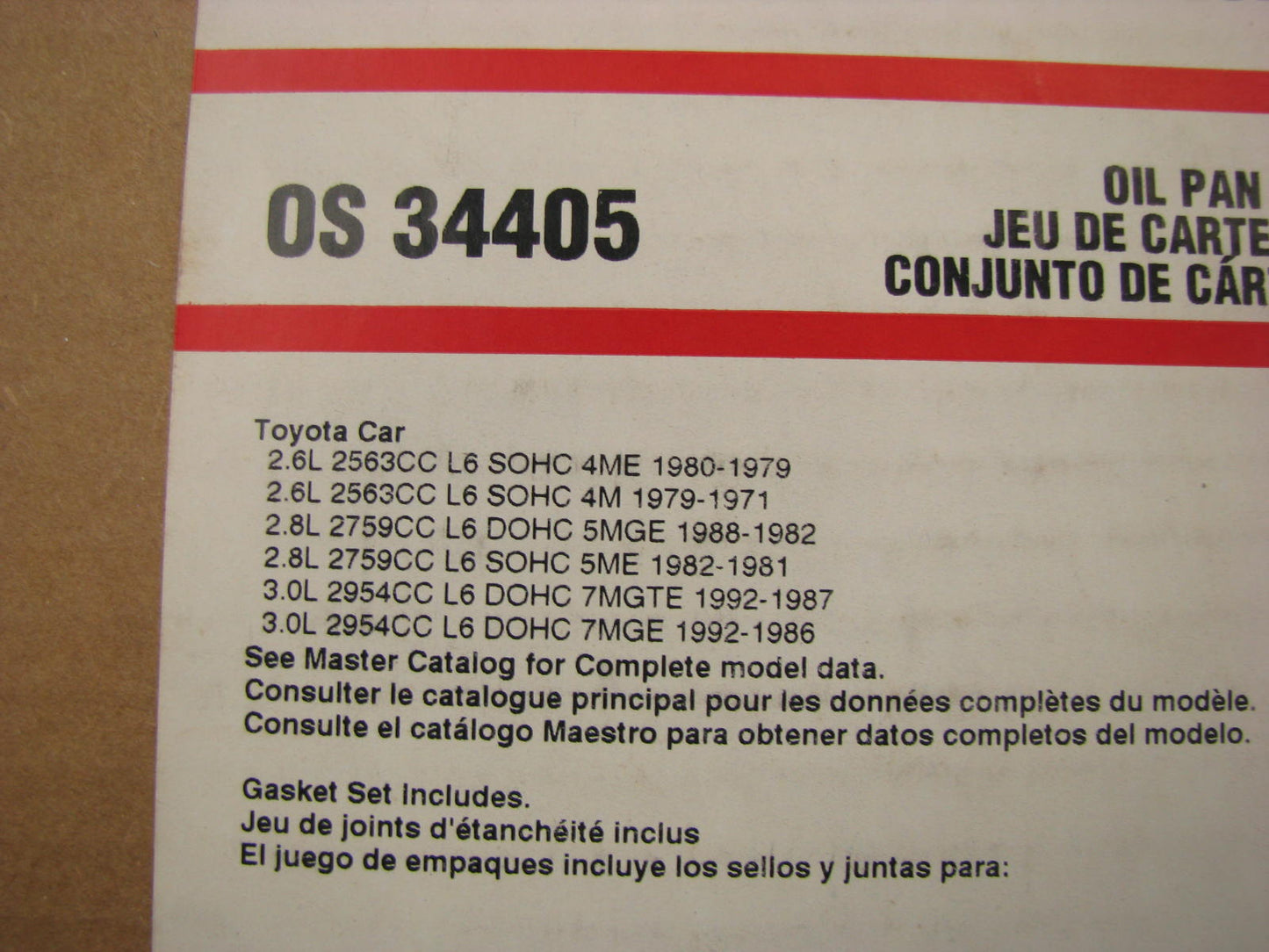 Fel-Pro OS34405 Engine Oil Pan Gasket 1971-92 Toyota 2.6L 2.8L 3.0L I6