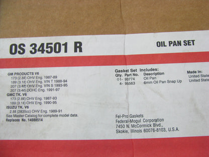 Fel-Pro OS34501R Engine Oil Pan Gasket Set 80-97 Chevrolet Buick 2.8L 3.1L 3.4L