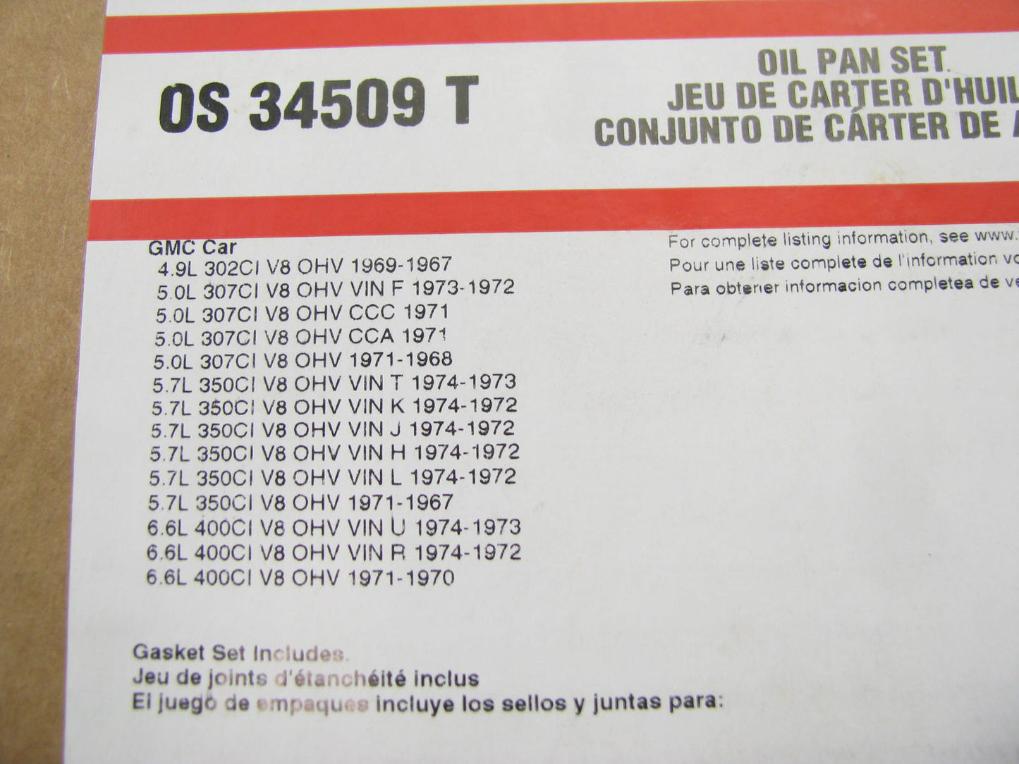 Fel-pro OS34509T Engine Oil Pan Gasket 1965-1974 SBC 283 307 327 350 400 V8