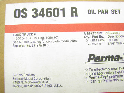 Fel-pro OS34601R Engine Oil Pan Gasket Set - 88-97 Ford Van Pickup 4.9L 300 L6