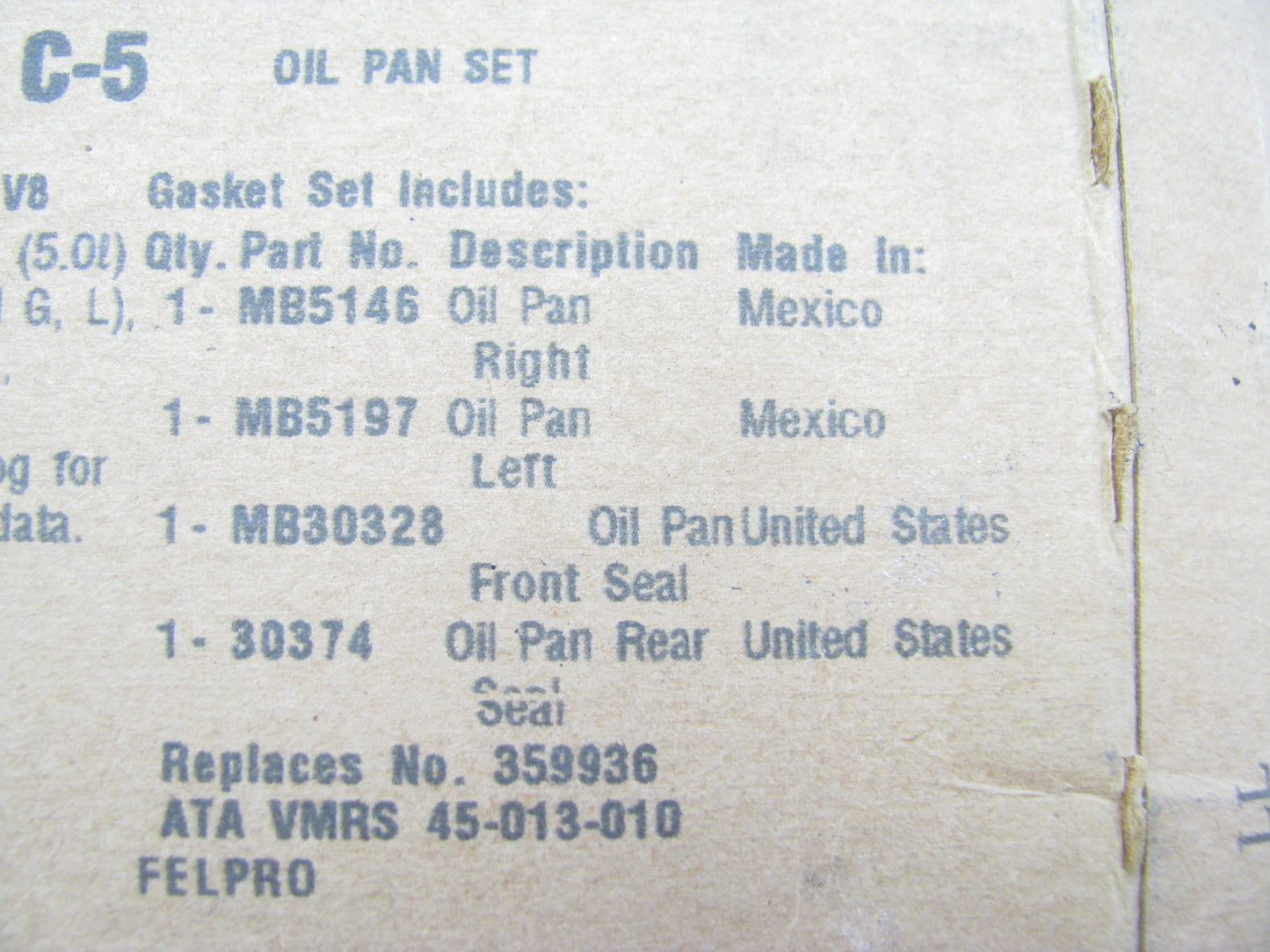 Fel-Pro OS5197C5 Engine Oil Pan Gasket Set 1975-1980 CHEVY 305 350 400 V8 SBC